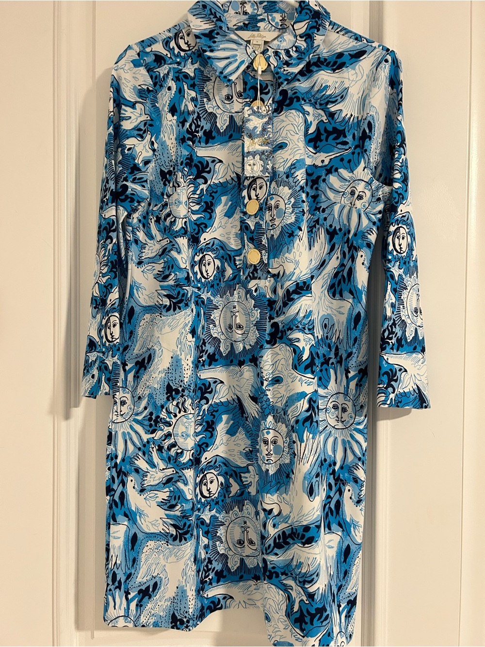 Lilly Pulitzer Blue, White and Navy Printed Long-Sleeve Tunic Dress